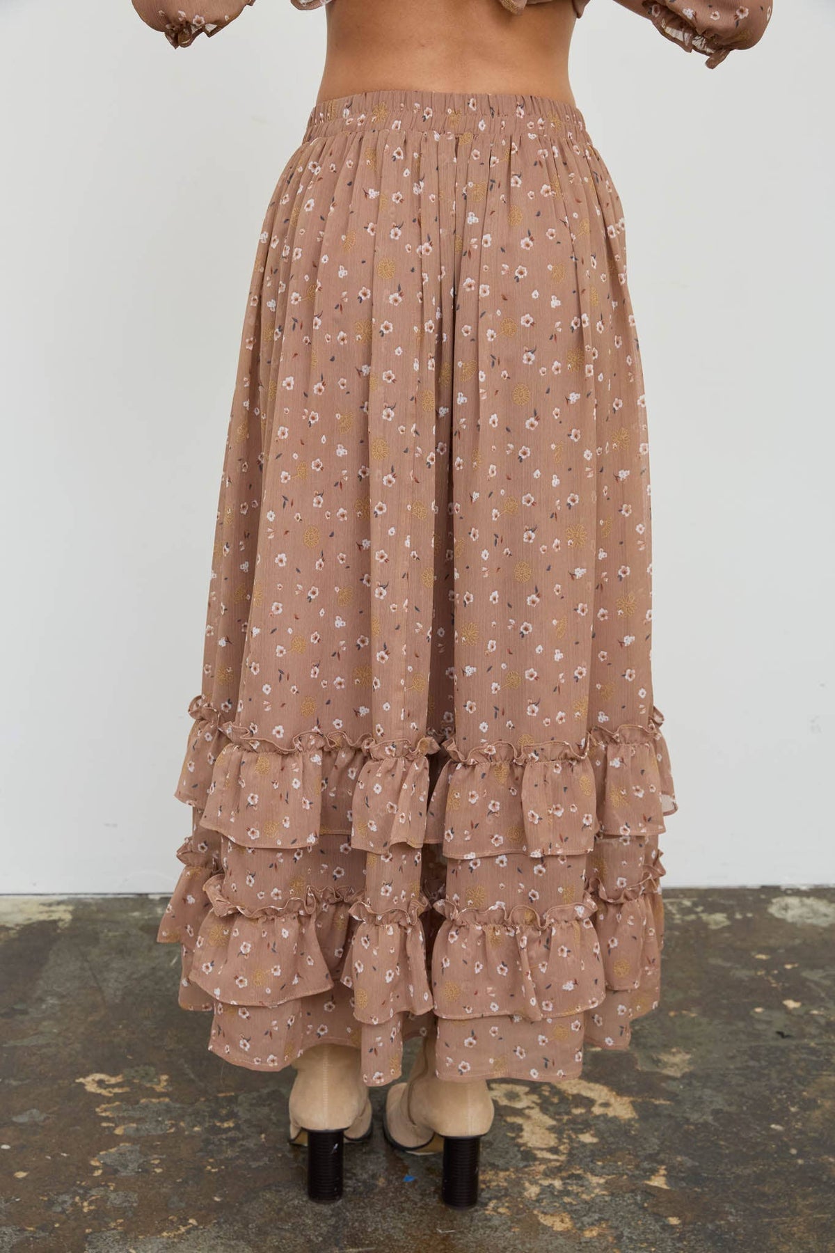 FLORAL RUFFLED TIERED SKIRT