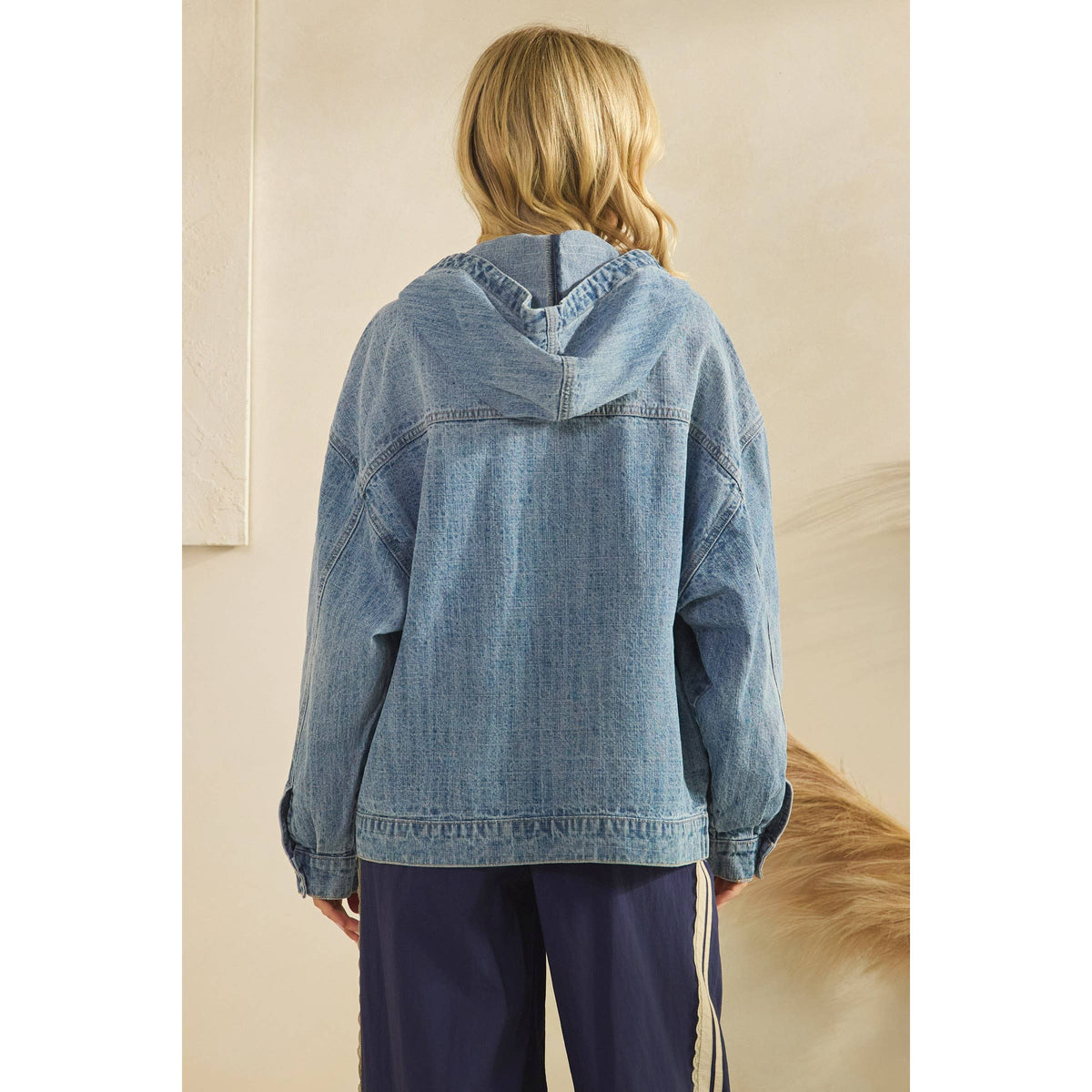 Hooded Quarterzip Denim Jacket