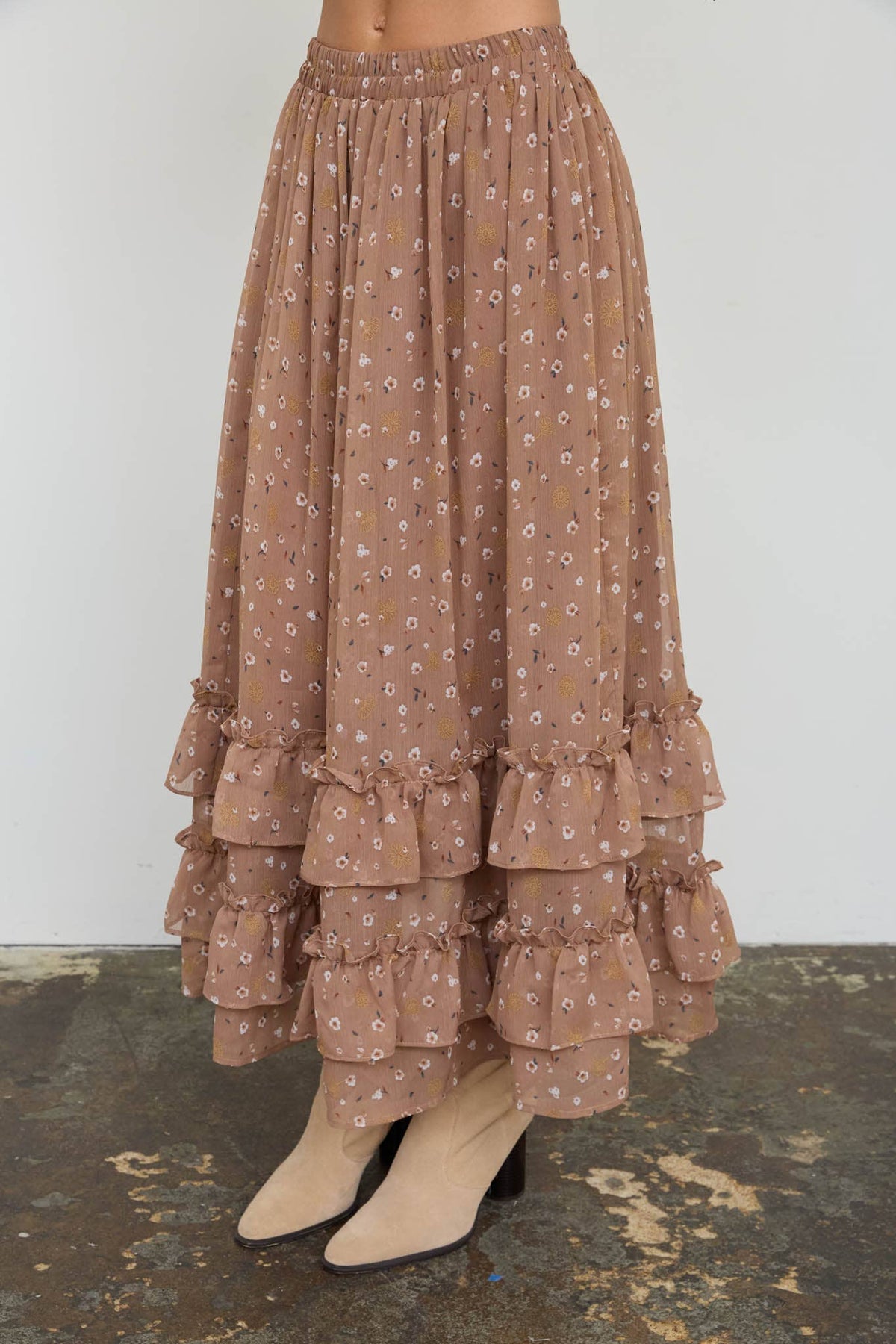 FLORAL RUFFLED TIERED SKIRT