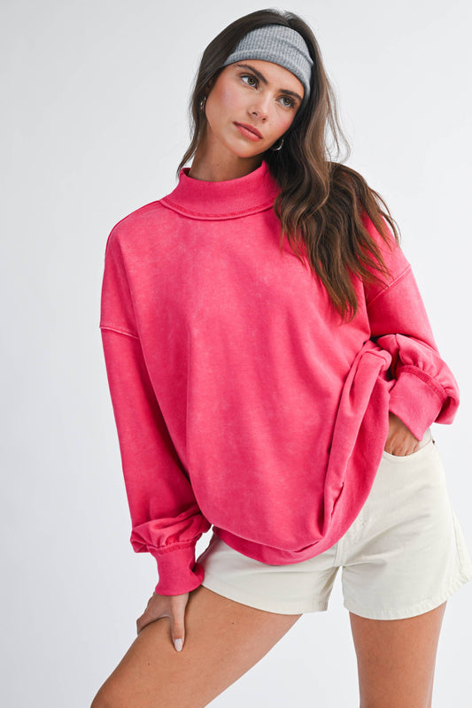 Oversized Mock Neck Washed Sweatshirt